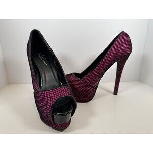 Shi By Journeys Pink With Black Fishnet Heels BARELY WORN